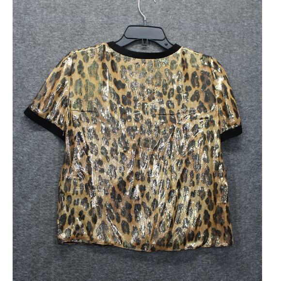 Alice & Olivia Piera Silk Blend Tee In Metallic Spotted Leopard Print XS - Picture 2 of 6
